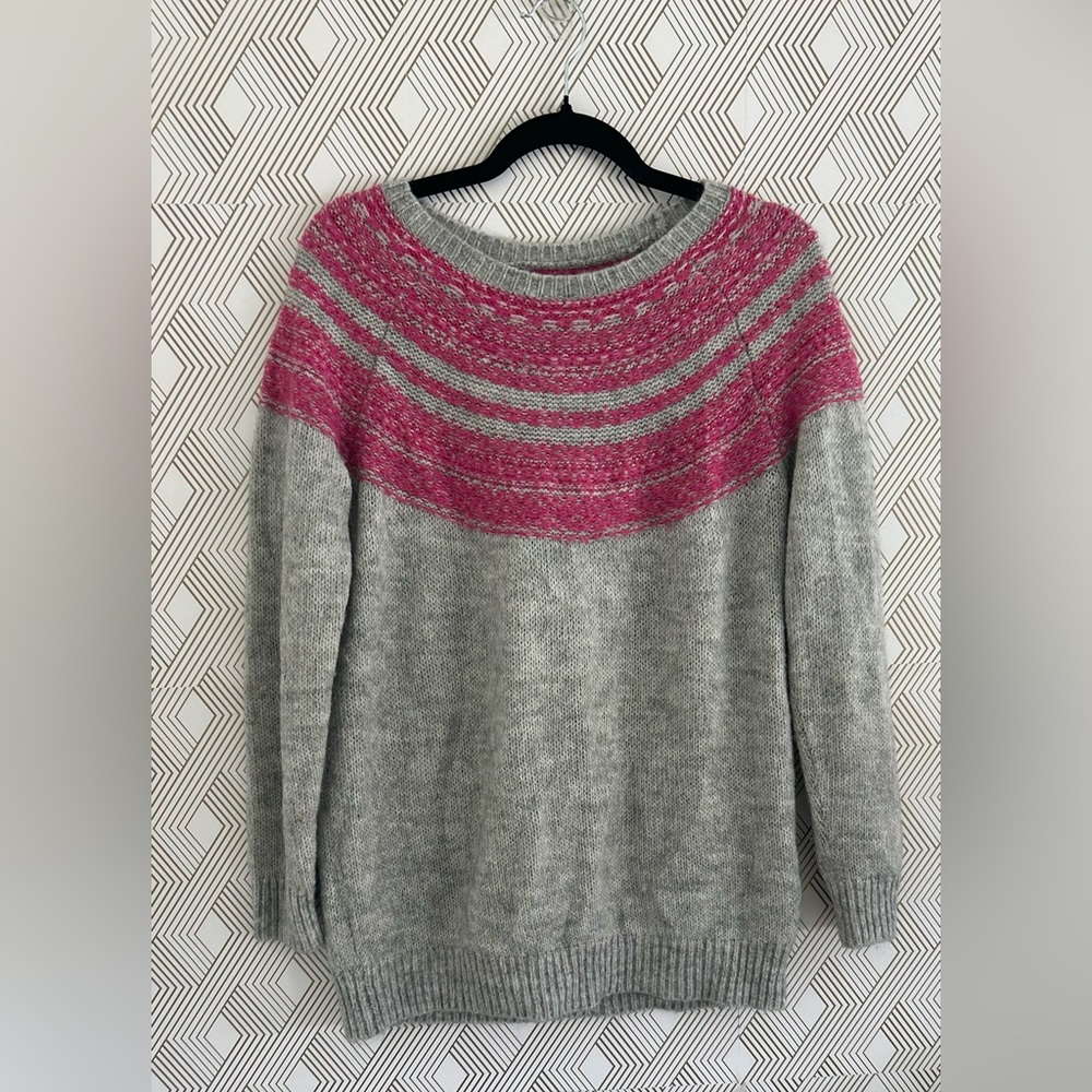 Womens Loft Gray & Pink Pullover Winter Sweater Size Small